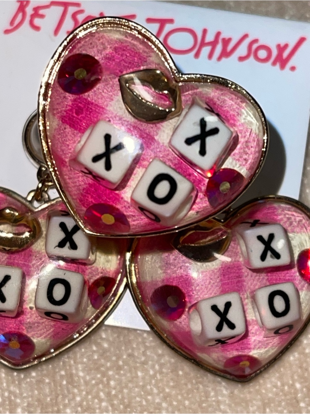 Betsey Johnson Pink Heart Ring + earrings